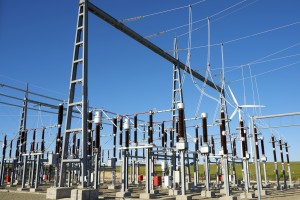 Electrical substation with blue and clear sky